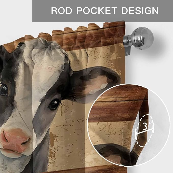 Farmhouse Cow Curtain Valances for Windows, Kitchen Valance Window Treatment