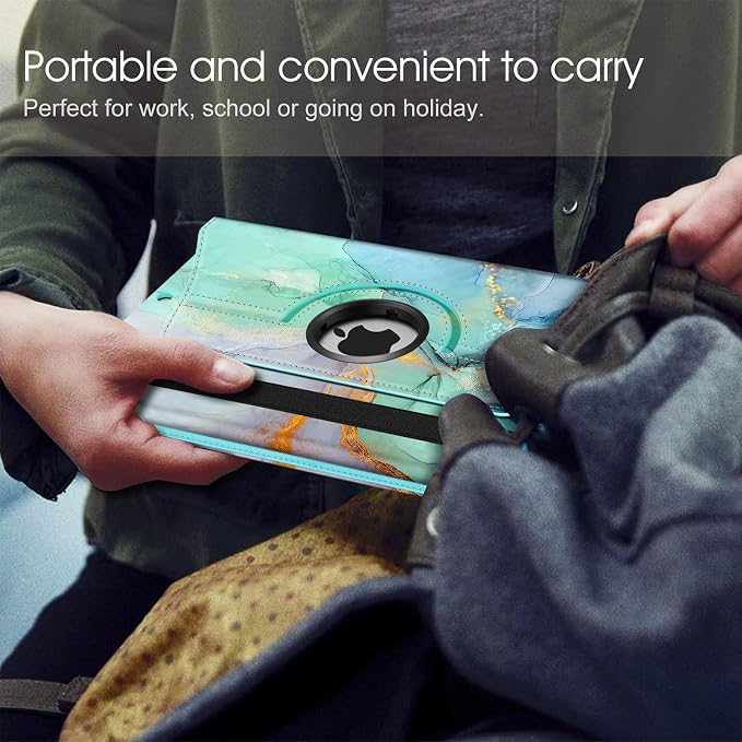 Fintie 360° Rotating Case for iPad 9th / 8th / 7th Generation 10.2 Inch | Swivel Stand Portrait &amp Landscape Viewing Shockproof Cover with Pencil Holder Auto Wake/Sleep Aqua Wave
