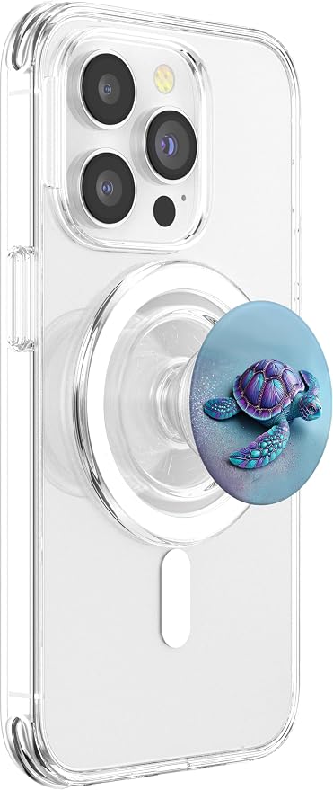 Teal Blue Purple Turtle Geometric Design On Light Blue Cyan PopSockets Adhesive PopGrip