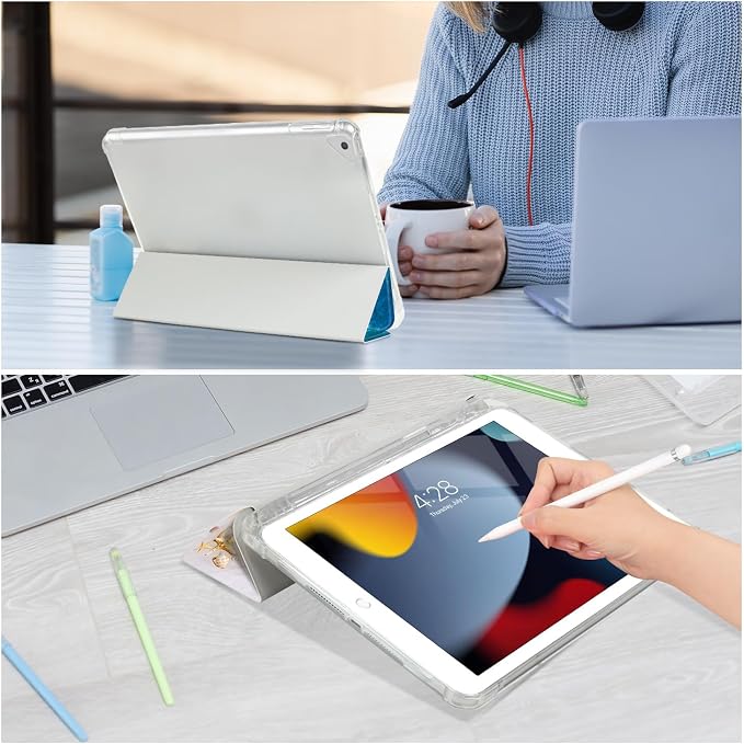 Vimorco for iPad 5th/6th Generation Case 9.7 Inch 2017/2018 for iPad Air 1/2 Case 2013/2014 Pencil Holder/2 Viewing Stands/Typing Stand/Slim Cover for iPad 5/6 Gen Blue Flower Floral
