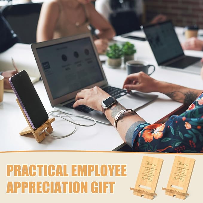 Ripeng 30 Pcs Employee Appreciation Gifts Bulk Bamboo Phone Stand for Desk Office Workers Inspiration Thank You Gift for Team Coworkers Staff Volunteer Nurse Teacher Colleagues Gratitude (Inspiration)