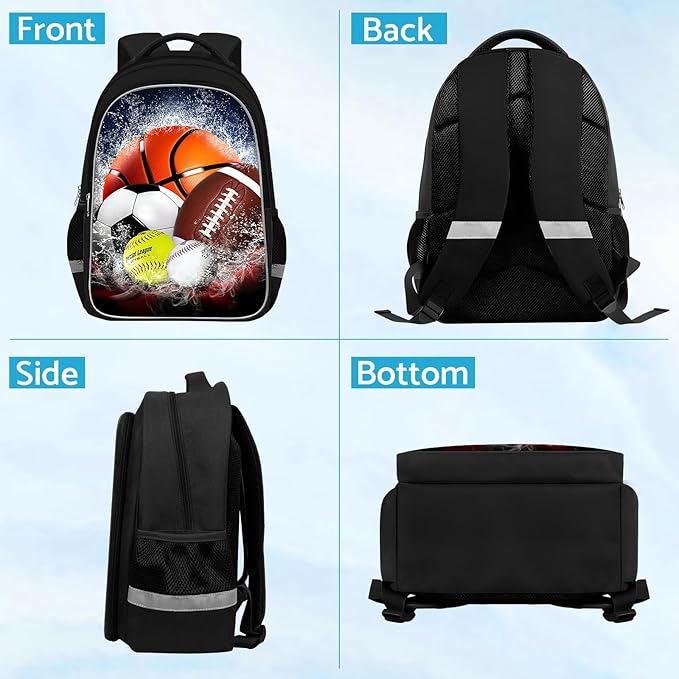 School Backpack for Boys - Sports Boys Backpack for Kids Children Teens Elementary Middle School - Students Bag for Ages 6-18,17″Bookbag Multifunctional Large Capacity