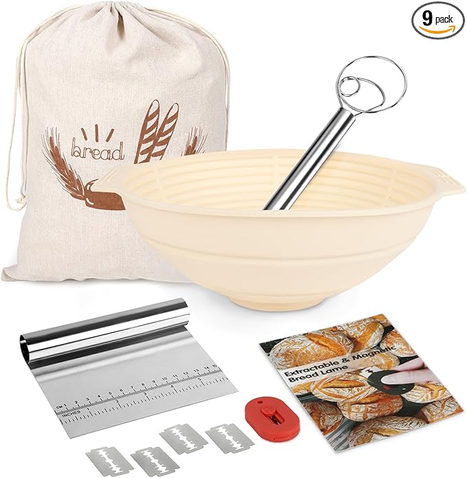 ORANGAROOS Sourdough Kit- Silicone Banneton, Dough Scraper, Lame, Whisk&Bag