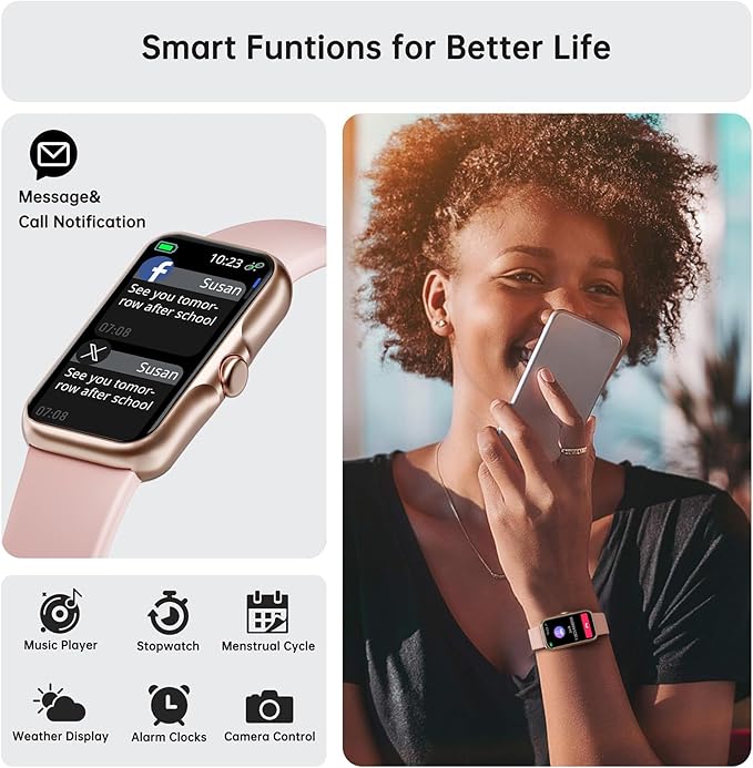 Sunorshop Health Fitness Tracker, Smart Watch with 24/7 Heart Rate and Blood Oxygen Monitor, Sleep Tracker with IP68 Waterproof, Activity Tracker Pedometer Step Counter for Women Men (Deep Pink)