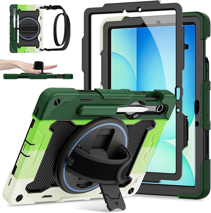 Galaxy Tab S10 Lite/S10 FE/S9 FE 5G/S9 Case 10.9/11 inch | with Screen Protector 360° Rotating Kickstand Hand/Shoulder Strap Heavy Duty Shockproof Cover S Pen Holder Kids Friendly