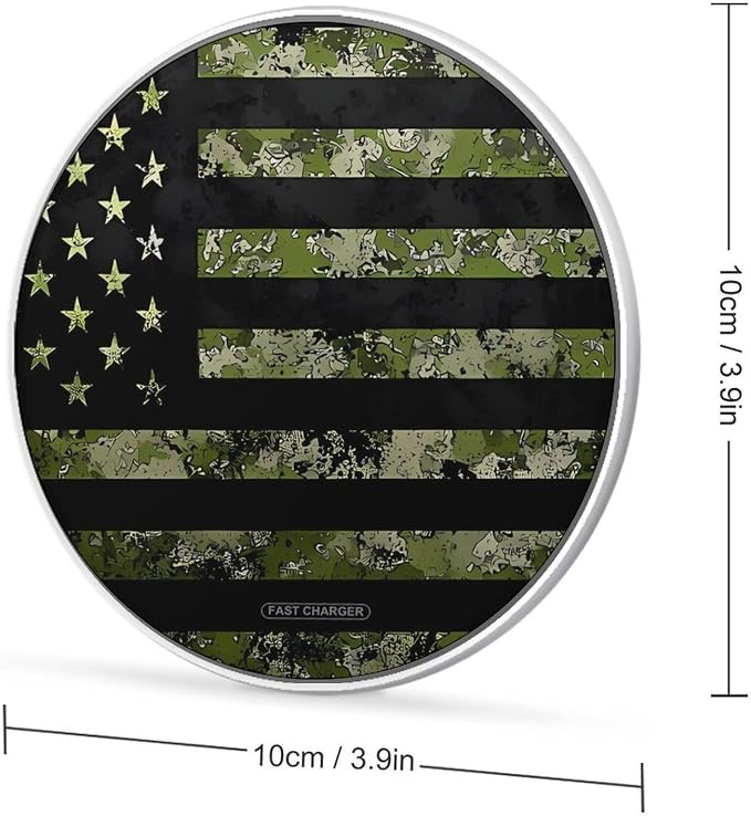 Army Green Camouflage Flag Wireless Charger SlimWireless Charging Pad Anti-Slip Charger Mat for Men Women