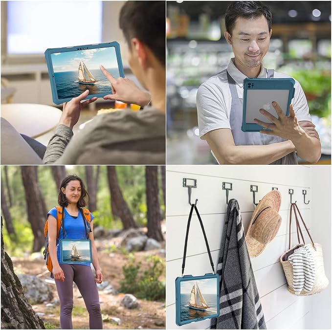 10.2 Waterproof Case Compatible with iPad 9th 8th 7th Generation 2021/2020/2019 Built-in Screen Protector with Strap Stand Pencil Holder Full Body Heavy Duty Protective Shockproof