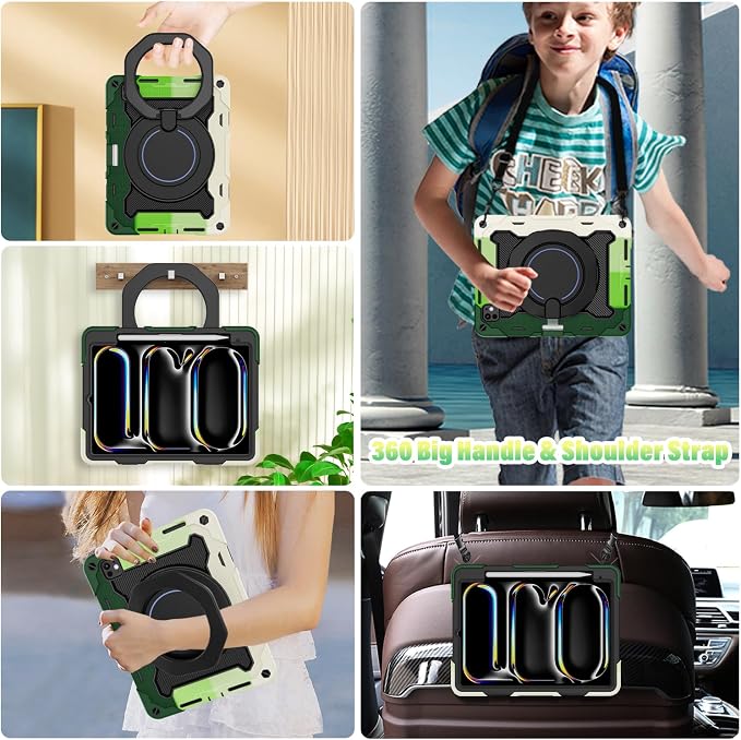 ROISKIN for iPad Pro 11 inch Case (M5/M4 (2025/2024)) Pro 11'' 6th/5th Gen -with HD Screen Protector 360 Kickstand/Handle Shoulder Strap Pen Holder Heavy Duty Military Grade - Kids Friendly