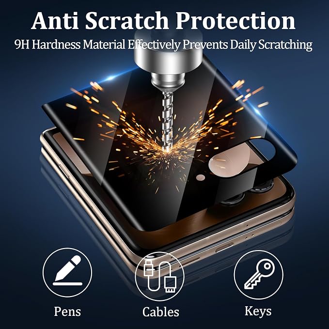 3+3 Pack for Motorola Razr+ 2024/2025 Front Privacy Screen Protector + Camera Protector3D Curved Full Cover Tempered Glass[Anti-Spy] Bubble Free Screen Protector for Razr 60 Pro/ 50 Ultra