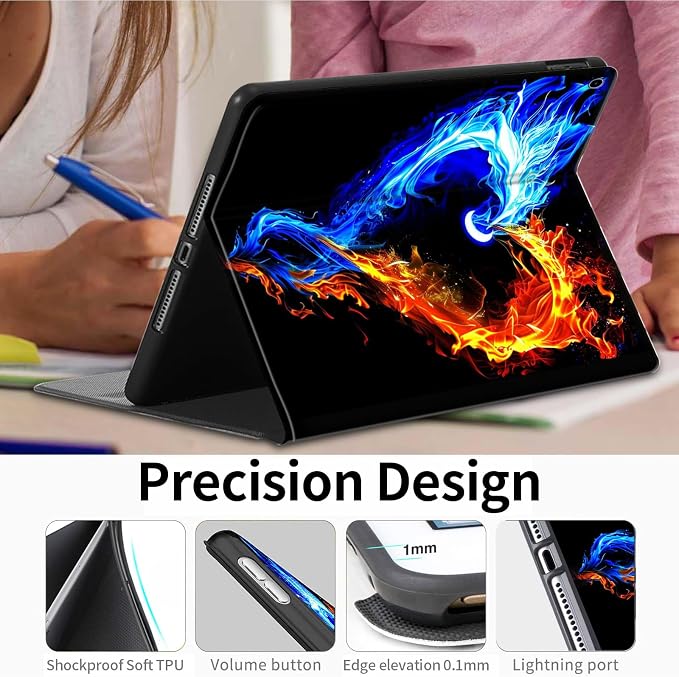 Case for iPad (A16) 11th Generation 11 Inch (2025)iPad 10th Generation 10.9 Inch (2022)PU Leather Slim Standing Smart Coverwith Auto Sleep/WakeBall on Fire