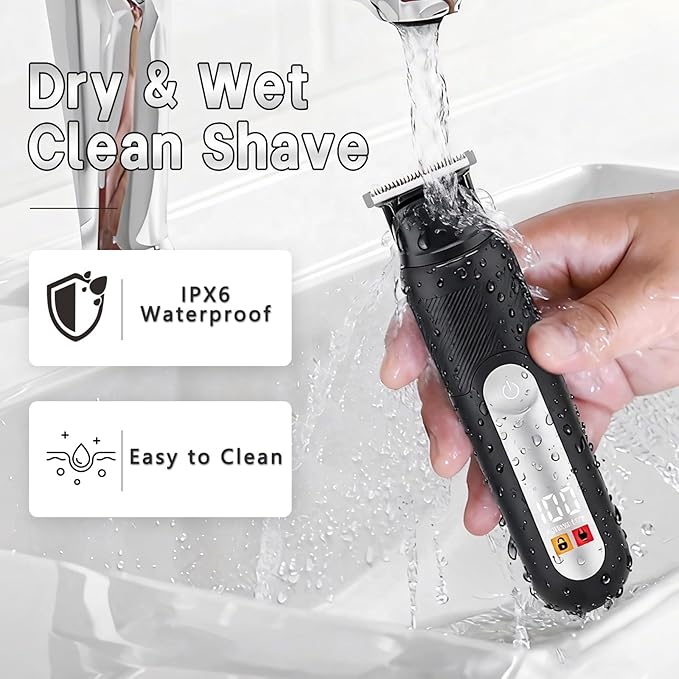 SUNNOW Electric 5-in-1 Body Hair Trimmer - Groin Trimmer for Men -Beard Trimmer for Men - Wet/Dry Shaver Groomer, Waterproof with LED Light, Gifts for Husband Father