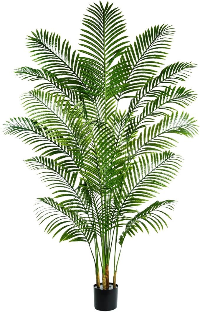 Artificial Palm Tree 7FT Artificial Plants Indoor Tropical Fake Palm Tree Areca Floor Plant in Black Pot with 18 Trunks & Real Bark Design, Faux Palm Plant for Outdoor Patio Home Room Office Decor