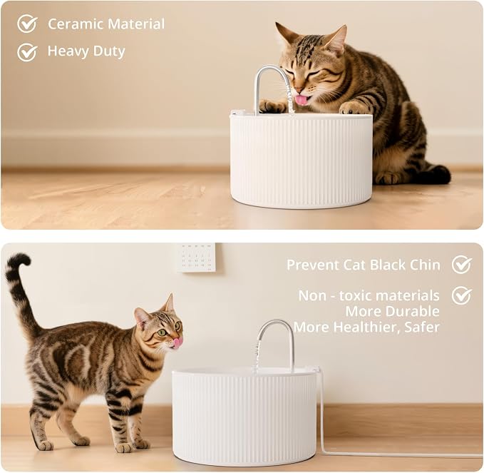 Ceramic Cat Water Fountain, 2.2L/74oz Pet Water Fountain