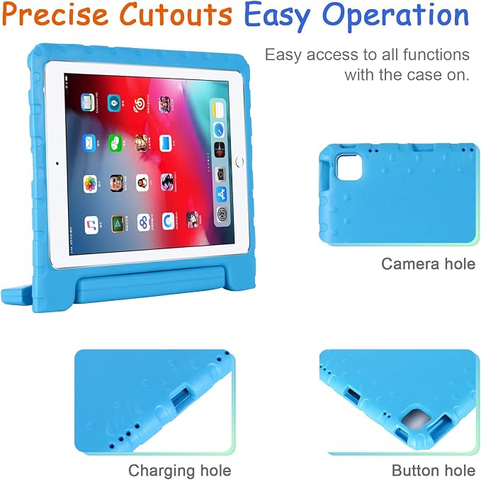 Kids Case for iPad Pro 11 M5/M4 &amp iPad Air 11 (2026/2025/2024) Shockproof Case with Pencil Holder Techcircle Light EVA Foam Handle Stand Bumper Protective Child Friendly Drop Proof Cover Black