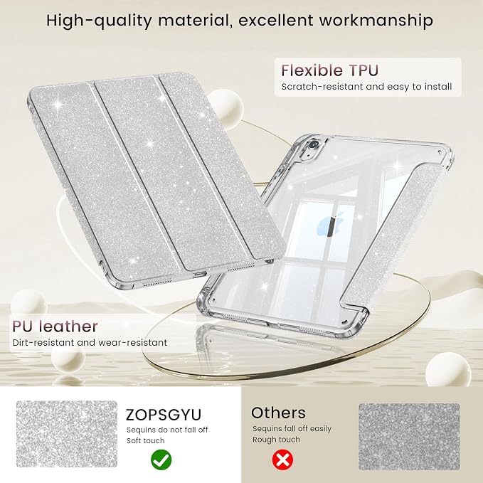 Case for iPad A16 11th/10th Generation 2025/2022 Purple | Glitter Shockproof 10th gen ipad case with Pencil Holder Trifold Stand Auto Wake/Sleep Sparkly ipad a16 case clear