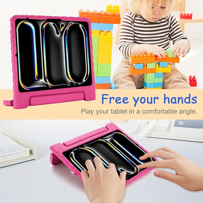Kids Case for iPad Pro 11 M5/M4 &amp iPad Air 11 (2026/2025/2024) Shockproof Case with Pencil Holder Techcircle Light EVA Foam Handle Stand Bumper Protective Child Friendly Drop Proof Cover Black