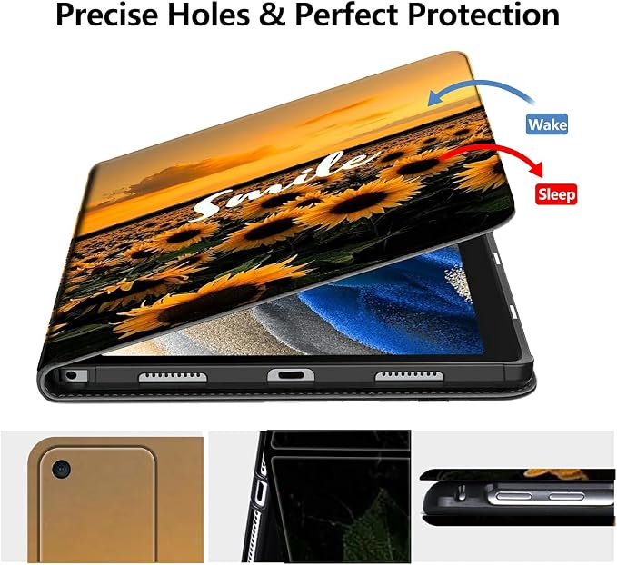 Case for Fire 7 Tablet &amp Fire 7 Kids (12th Gen 2022 Release) - Slim PU Leather Protective Smart Cover with Auto Sleep/Wake &amp Multi-Angle StandBlue Dandelion