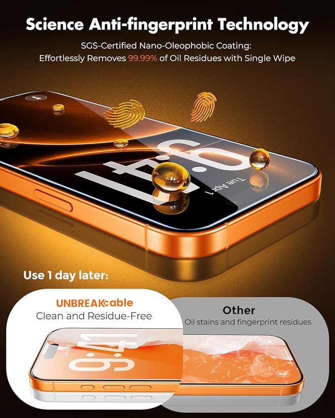 UNBREAKcable iPhone 17 Screen Protector [3-Pack] Tempered Glass with Auto-Align Tech for Easy Install 9H+ Hardness Anti-Fingerprint Ultra-Clear Full-Coverage Protection 6.3-Inch