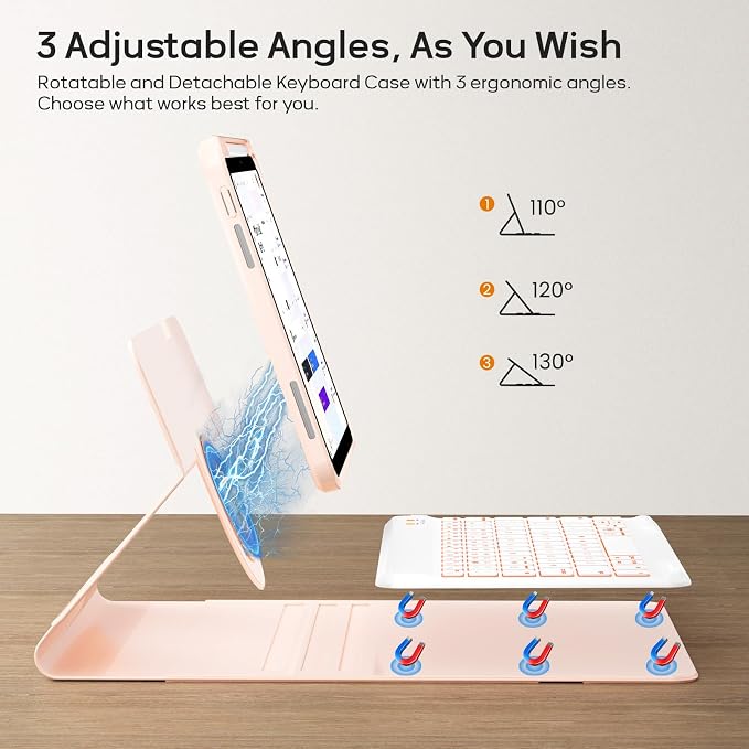 BLUTLOTUS Keyboard case for iPad 9th/8th/7th Generation 10.2 Inch - Backlit Wireless Detachable Folio Keyboard Cover with Pencil Holder for iPad 9th/8th/7th Gen Air 3rd Generation 10.5 Inch