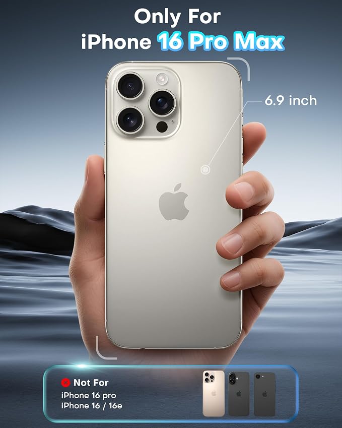 OMOTON Privacy Screen Protector for iPhone 16 Pro Max [Auto-Align Installation] Tempered Glass with 9H+ Hardness &amp 12FT Military Grade Shatterproof 100% Anti-Spy Full Coverage Protection 2 Pac