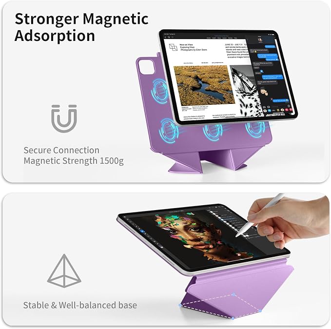 Magnetic Case for iPad Air 11 M4/M3/M2 iPad Air 5th/4th Gen 10.9 | Slim Detachable Magnetic Stand Case with 20+ Viewing Angles Hidden Pencil Holder Auto Wake/Sleep Black