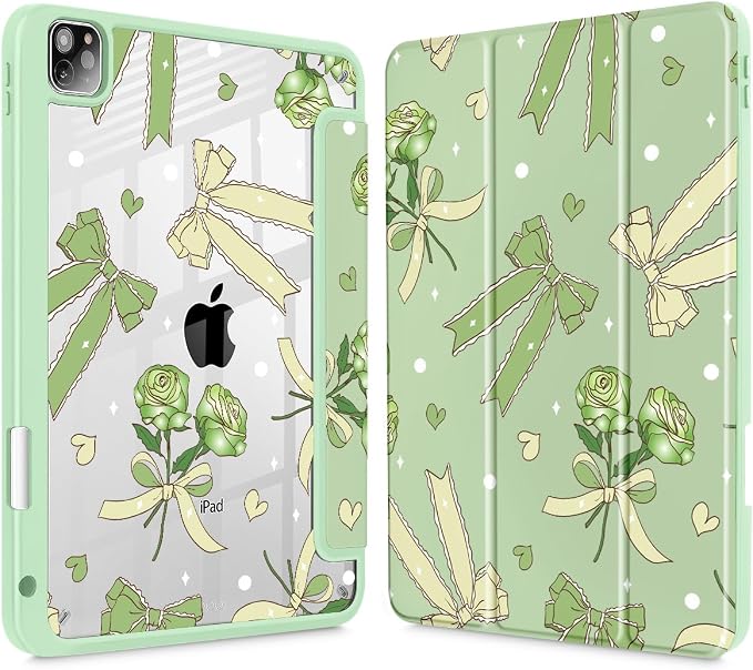 Tuiklol for iPad Pro 11 Inch 4th / 3rd / 2nd / 1st Gen (2022 2021 2020 2018) Case -Built-in Pencil Holder Shockproof Cover Clear Transparent Back Shell with Auto Wake/Sleep Black Flower