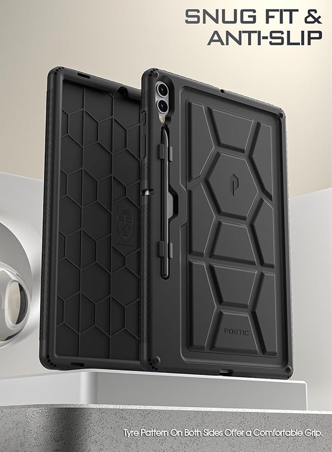 Poetic TurtleSkin Case for Samsung Galaxy Tab S10 FE Plus (2025 Release) 13.1 inch Case with S Pen Holder Heavy Duty Shockproof Kids Friendly Protective Silicone Cover Black