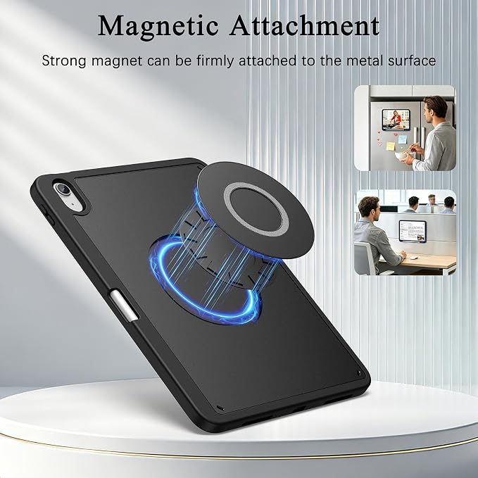 Supveco Magnetic Case for iPad A16 11th/10th Generation 11 2025/10.9 2022 | Slim Lightweight Soft TPU BumperMagnetic Hard PC Back Cover with Pencil Holder Drop ProtectionSupports Touch IDBlack