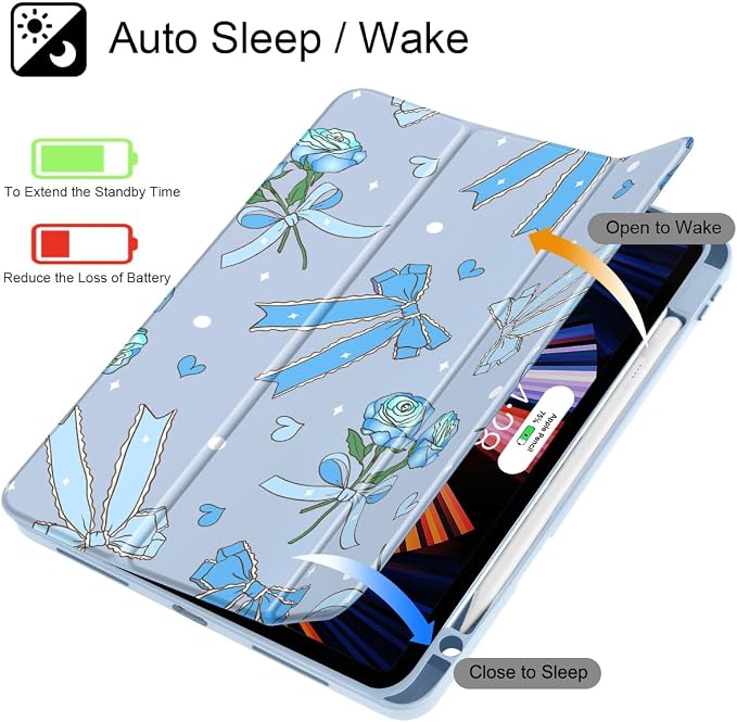 Tuiklol for iPad Pro 11 Inch 4th / 3rd / 2nd / 1st Gen (2022 2021 2020 2018) Case -Built-in Pencil Holder Shockproof Cover Clear Transparent Back Shell with Auto Wake/Sleep Black Flower