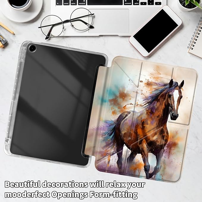 for iPad 10.2 &amp 10.5/iPad 9th/8th/7th Generation 10.2 2021 2020 2019 Case Mutil Angles Folding Y-Shaped Stand Cover with Pencil Holder Auto Wake/SleepAmerican Flag and Cow