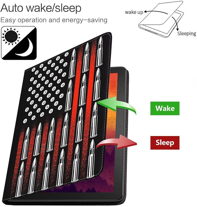 Case for Samsung Galaxy Tab S10 Lite/ S10 FE/ S9 FE 5G 10.9 Inch/ S9 11 Inch - Slim PU Leather Folding Stand Folio Cover with Auto Sleep/Wake American Flag &amp Bullets