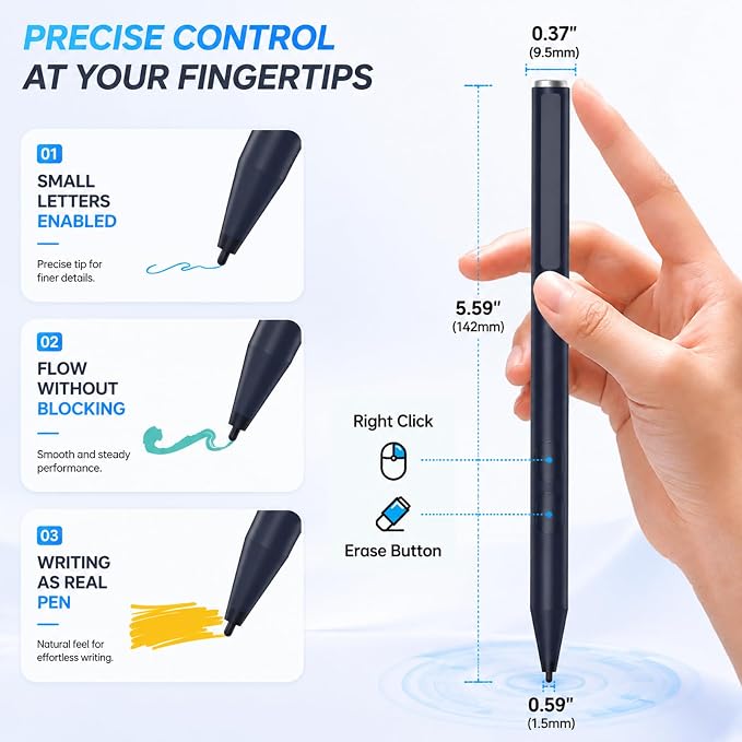 Stylus Pen for HP Omnibook X Flip Rechargeable MPP 2.0 with 4096 Pressure | Digital Stylus Pen for HP Envy/Pavilion/Spectre x360 – Tilt Support Palm Rejection Fast Charge Ideal for Drawing &amp N
