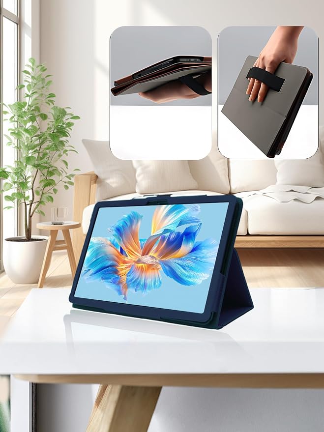 for ROWT A10 Android 10 inch Tablet CaseFolding Stand Protective Cover with Pencil Holder and Wrist StrapFull Protection Premium PU Scratch Resistant(Black)