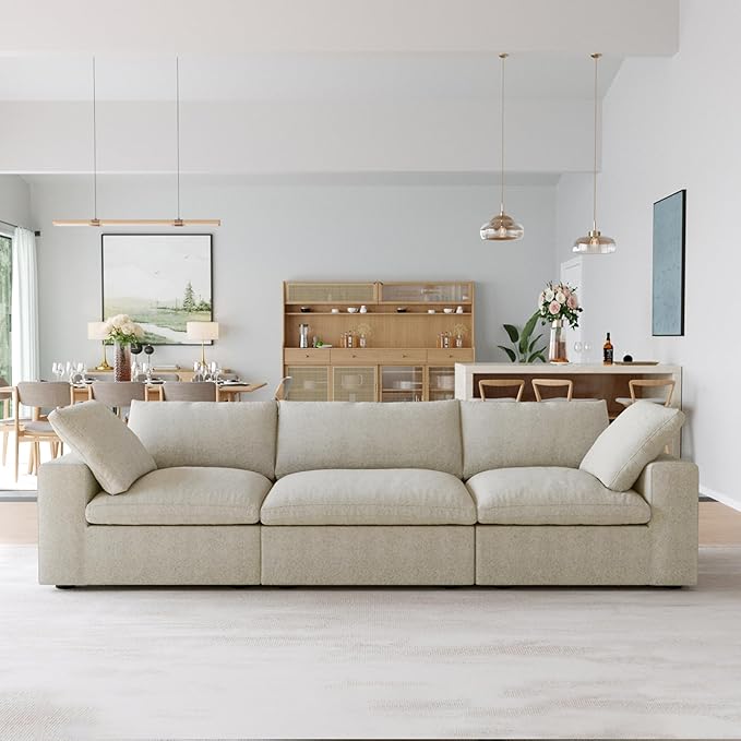 JACH 3-Seater Cloud Modular Sectional Couches, Convertible Couch, Cushion Covers Removable, Cloud Sofa, Sectional Sofas for Living Room Bedroom Apartment, (Khaki)
