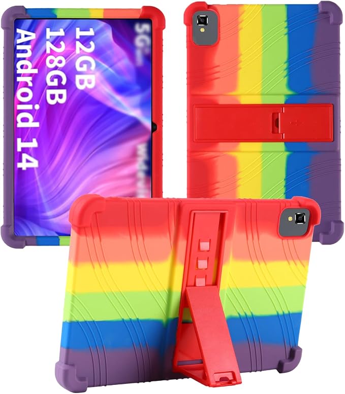 Case for YLEEBG TAB10 10 inch Android 14 TabletsWUNIAK Hollow Back DesignHeat Dissipation Shockproof Lightweight Adjustable Kickstand Silicone Shell&ampKids Friendly Soft CaseBlack