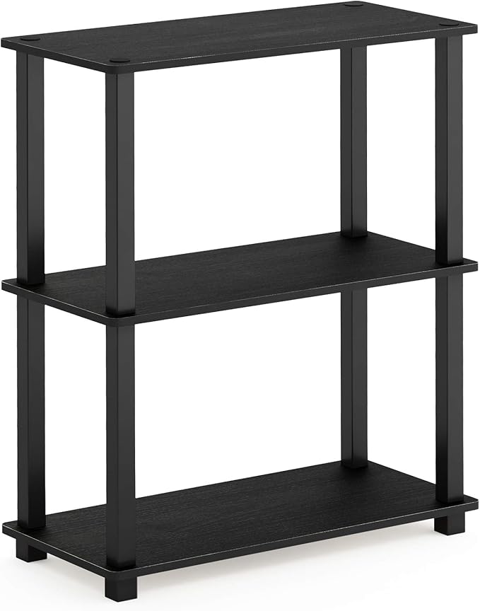 Furinno TURN-S-TUBE Storage Shelves Set of 2, 3-Tier Book Shelf, Corner Shelf, Toolless Open Shelves, Square Tubes, for Organization and Storage, Living Room, Garage, Home Office, Americano