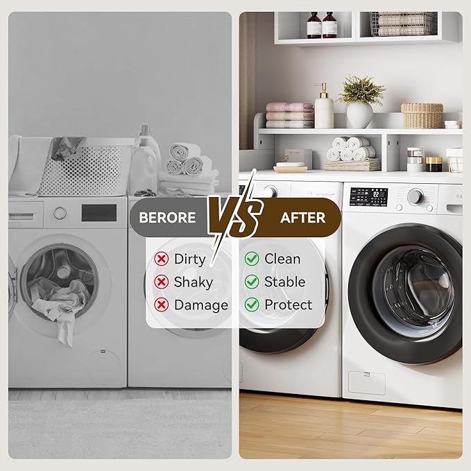 Garvee 54" Washer Dryer Countertop with 2-Tier Shelf, Wooden Laundry Countertop with Non-Slip Pad and Guard Rails, Washer and Dryer Topper for Laundry Room Organization