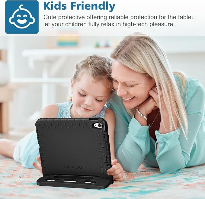 Fintie Kid-Friendly Case for iPad (A16) 11th Gen 11-inch iPad 10th Gen | for iPad 10th Generation 10.9 EVA Foam Lightweight Shockproof Handle Stand Cover Pencil Holder for Girls &amp Boys Blac