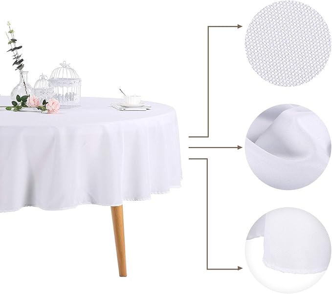6 Pack White Round Tablecloths 70 Inches Table Cloth Stain and Wrinkle Resistant Washable Polyester Table Cover Fabric for Party, Wedding,Dining,and Banquet Decoration