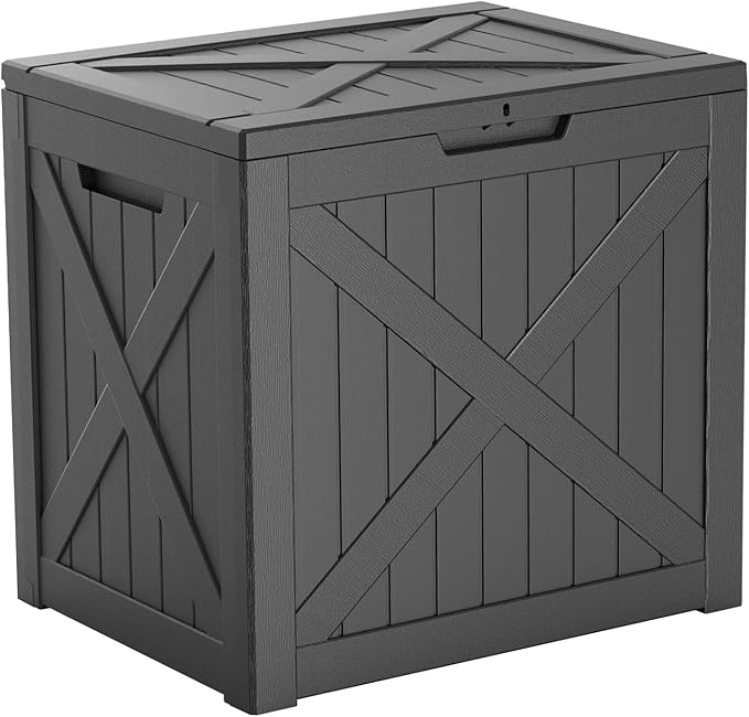 38 Gallon Outdoor Deck Box,Storage Lockable Waterproof Patio Furniture,Garden Tools,Cushions,Pool Accessories Outside Storage Resin Box(Black)