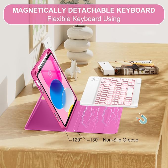 Soke for iPad (A16) 11th/10th Gen Case with Keyboard Black Marble | For iPad 11/10.9 inch(2025/2022) 7 Color Backlight Magnetic wireless Detachable Keyboard Case Built-in Pencil Holder