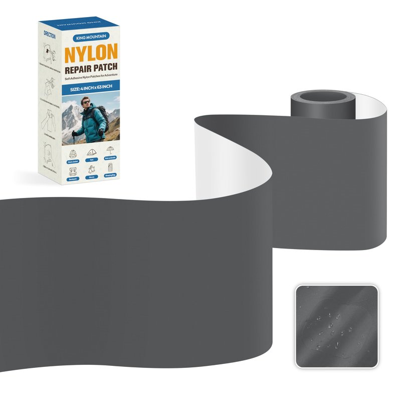 KING MOUNTAIN Self Adhesive Nylon Fabric Repair Tape, 4×63 Inches, Quick Down Jacket Repair Patch, Waterproof Outdoor Gear Patch Kit for Tent,Backpacks,Umbrella, Gloves, Sleeping Bag (Dark Grey)