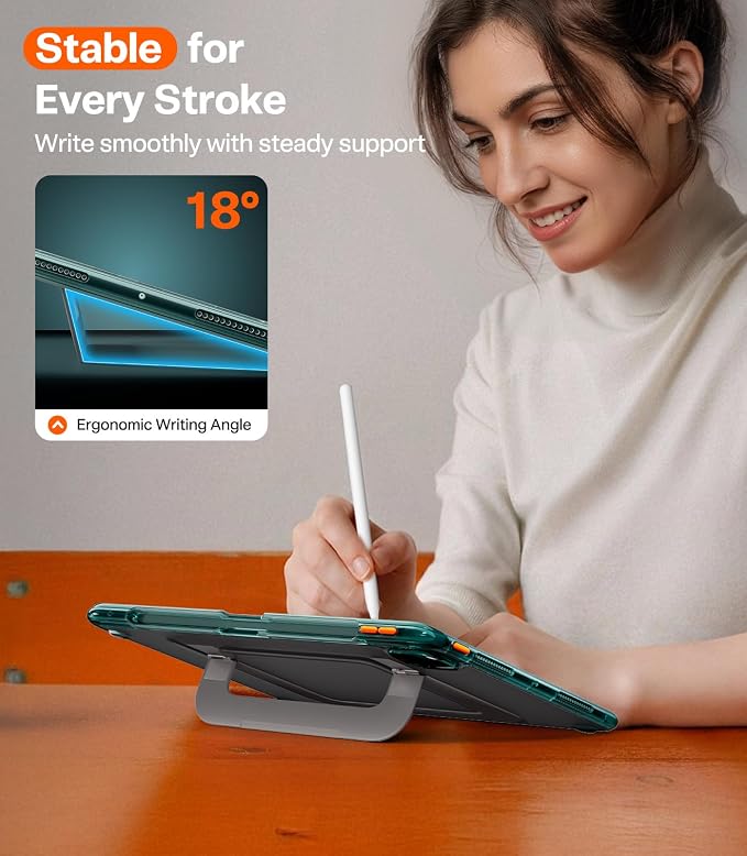 TORRAS Ostand K3 Neo for iPad Air 11 Inch Case (M4 2026 M3 2025 M2 2024) Viewing Angles AdjustableUltra Stable Stand Shockproof Protective Slim Kickstand Case with Pencil Holder Glacier Sprint