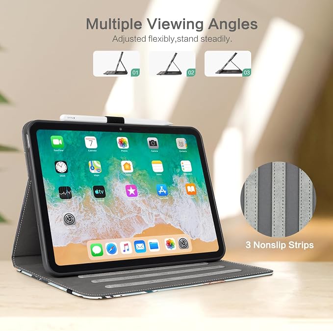 Lokigo Case for iPad (A16) 11th/10th Generation Aurora Forest | for iPad 11th-11 Inch/10th-10.9 Inch Stand Cover Pencil Holder/Hand Strap/Pocket Support Touch ID Auto Wake/Sleep