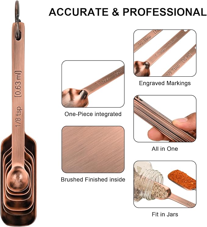 Nstezrne Copper Measuring Cups and Spoons Set 17 for Dry & Liquid, Metric & Us Stainless Steel Measuring Cups and Spoons Set with Leveler for Kitchen & Baking with 3/4 & 2/3 Measurer Cup
