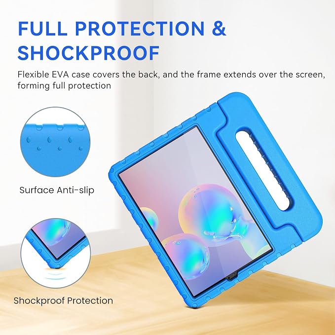Kids Case for Samsung Galaxy Tab S6 Lite 10.4 Inch with S Pen Holder Black | Fits 2024/2020/2022 Released Shockproof EVA Lightweight Foldable Handle Stand Washable Kids-Friendly
