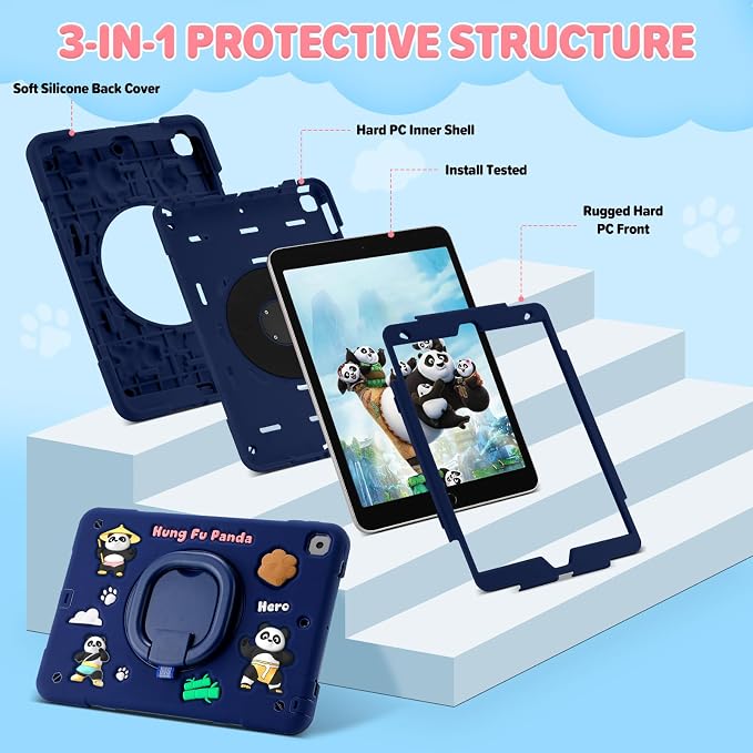 Case for iPad A16 11th Generation 11 Inch 2025 iPad 10th Generation 10.9 Inch 2022 Silicone 3D Panda Design Kids Case Heavy Duty Protection with Kickstand/Pencil Holder/Strap