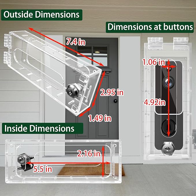 groword Anti-Theft Video Doorbell Mount Compatible with Most Video Doorbell, Acrylic,Highly Transparent Doorbell Lock Box Kit for Houses, Apartments, Businesses,Fit Doorbell 5.5"x 2.16"x 1.49"or Small