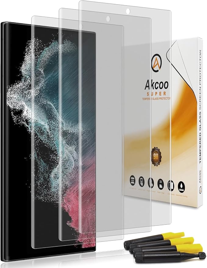 Matte Screen Protector for Samsung Galaxy S22 Ultra - 3 Pack Tempered Glass UV Set Anti Glare Anti-Fingerprint Soft Touch 9H Scratch Resistant