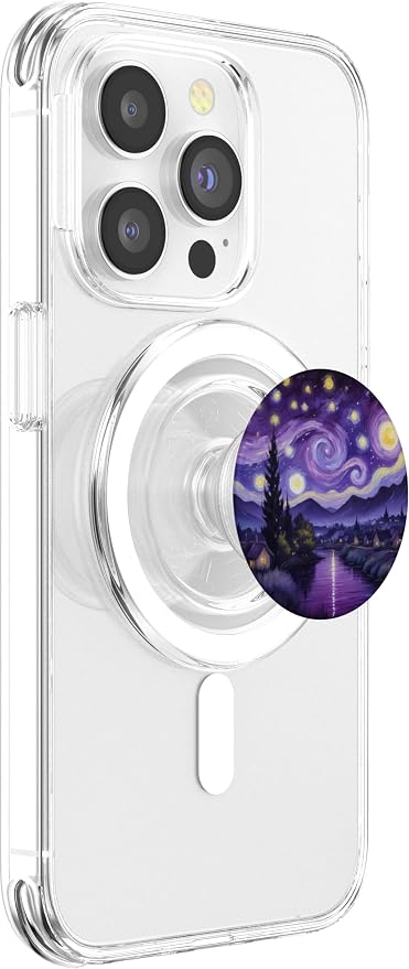 Purple Night Sky Landscape Illustration Print PopSockets PopWallet for MagSafe